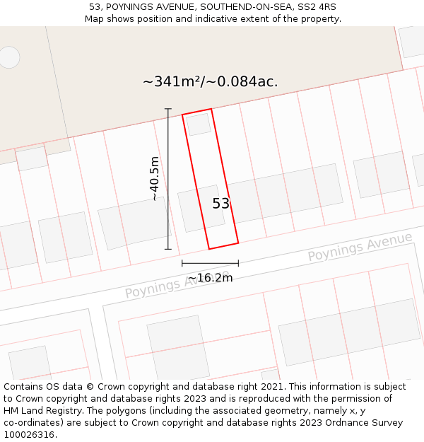 53, POYNINGS AVENUE, SOUTHEND-ON-SEA, SS2 4RS: Plot and title map