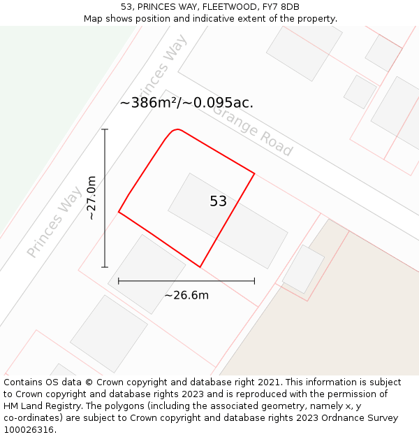 53, PRINCES WAY, FLEETWOOD, FY7 8DB: Plot and title map