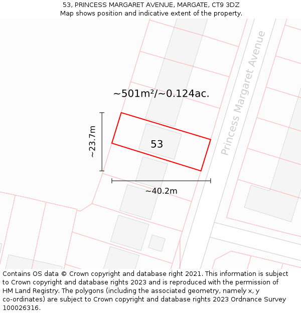 53, PRINCESS MARGARET AVENUE, MARGATE, CT9 3DZ: Plot and title map