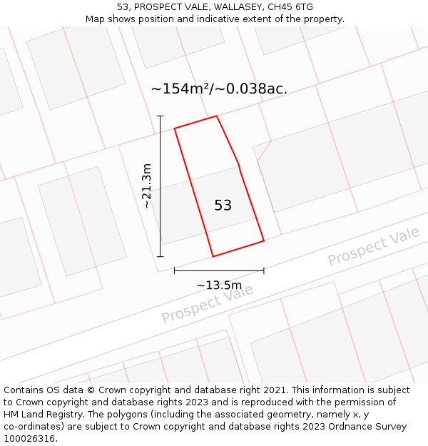 53, PROSPECT VALE, WALLASEY, CH45 6TG: Plot and title map