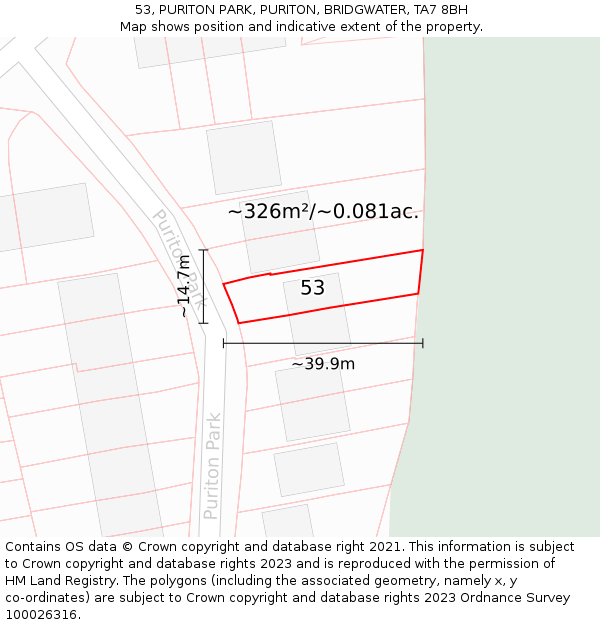 53, PURITON PARK, PURITON, BRIDGWATER, TA7 8BH: Plot and title map