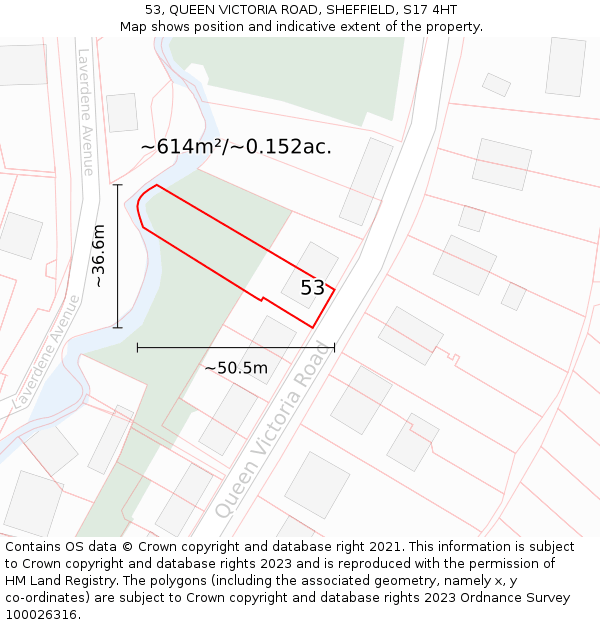 53, QUEEN VICTORIA ROAD, SHEFFIELD, S17 4HT: Plot and title map