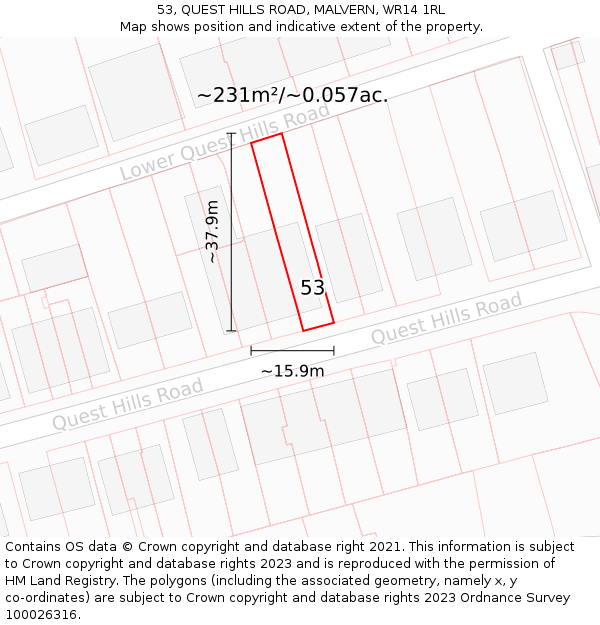 53, QUEST HILLS ROAD, MALVERN, WR14 1RL: Plot and title map