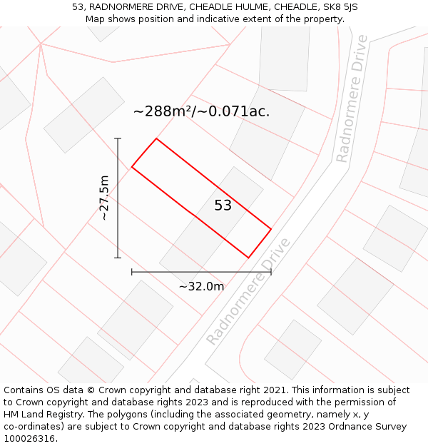 53, RADNORMERE DRIVE, CHEADLE HULME, CHEADLE, SK8 5JS: Plot and title map