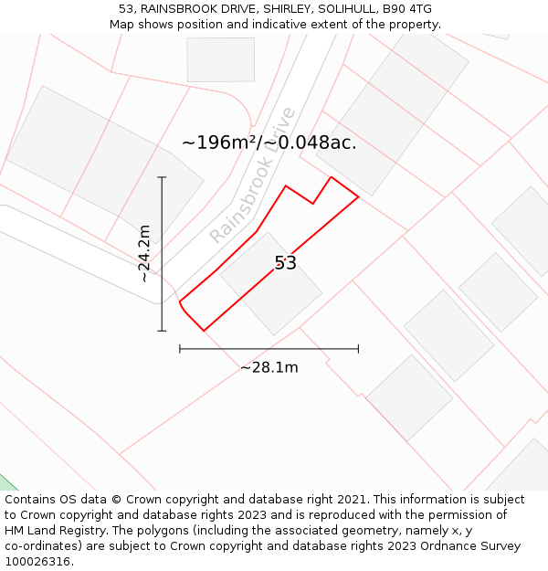 53, RAINSBROOK DRIVE, SHIRLEY, SOLIHULL, B90 4TG: Plot and title map
