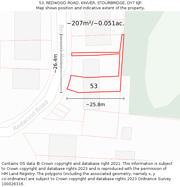 53, REDWOOD ROAD, KINVER, STOURBRIDGE, DY7 6JP: Plot and title map