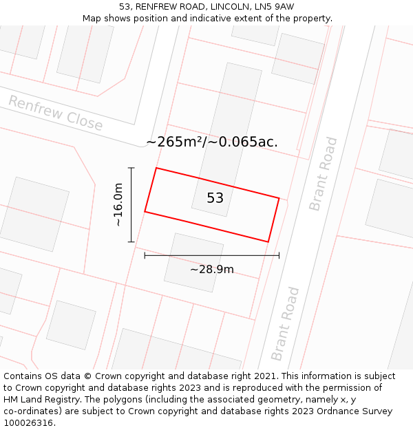 53, RENFREW ROAD, LINCOLN, LN5 9AW: Plot and title map