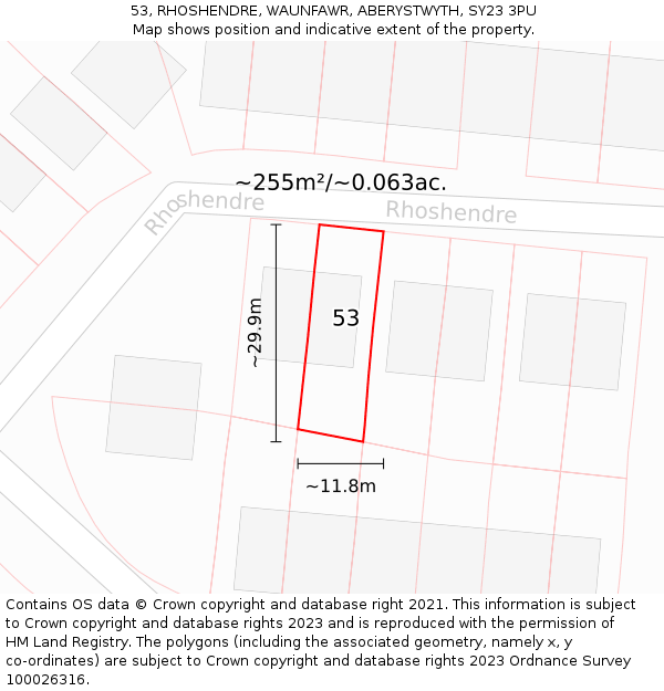 53, RHOSHENDRE, WAUNFAWR, ABERYSTWYTH, SY23 3PU: Plot and title map