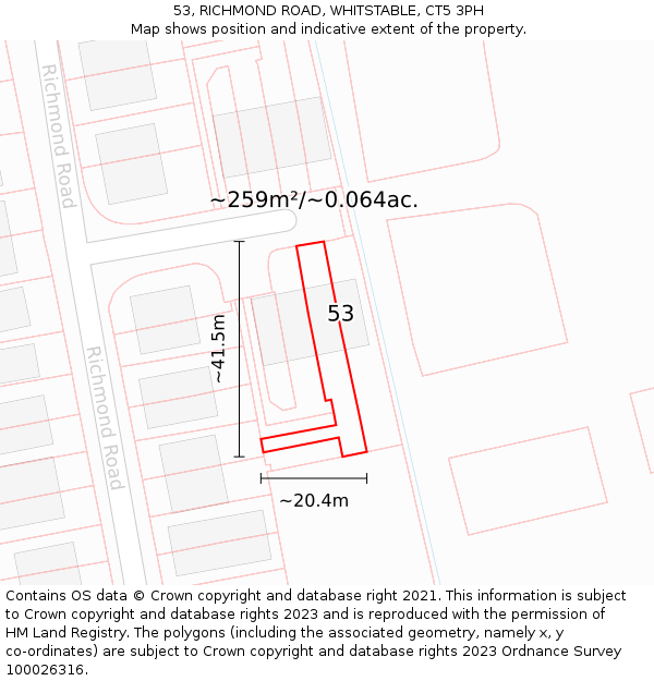 53, RICHMOND ROAD, WHITSTABLE, CT5 3PH: Plot and title map