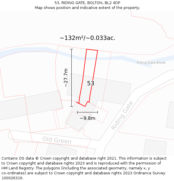 53, RIDING GATE, BOLTON, BL2 4DP: Plot and title map