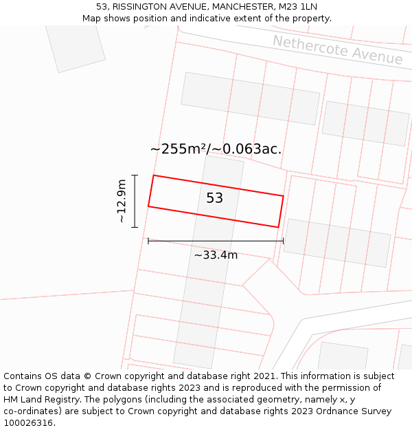 53, RISSINGTON AVENUE, MANCHESTER, M23 1LN: Plot and title map