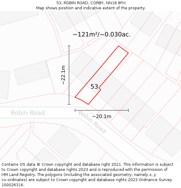 53, ROBIN ROAD, CORBY, NN18 8FH: Plot and title map
