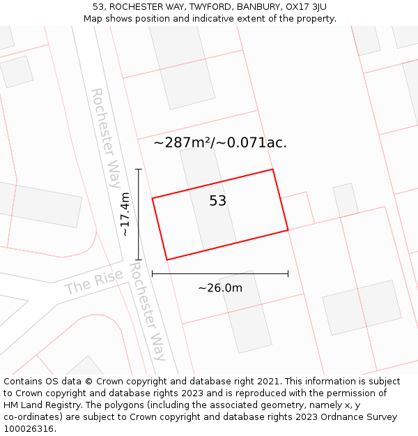 53, ROCHESTER WAY, TWYFORD, BANBURY, OX17 3JU: Plot and title map