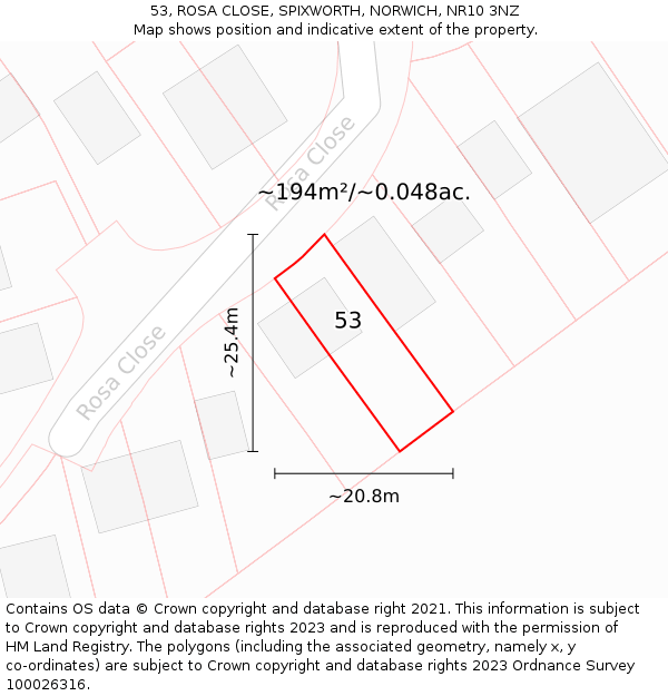 53, ROSA CLOSE, SPIXWORTH, NORWICH, NR10 3NZ: Plot and title map