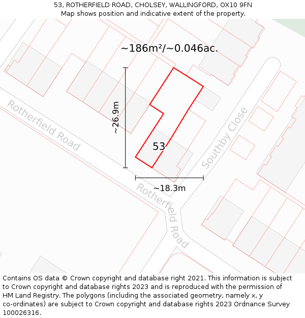 53, ROTHERFIELD ROAD, CHOLSEY, WALLINGFORD, OX10 9FN: Plot and title map