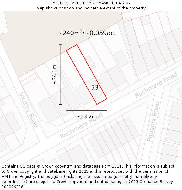 53, RUSHMERE ROAD, IPSWICH, IP4 4LG: Plot and title map