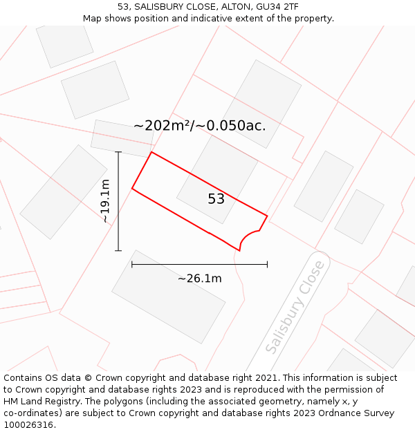 53, SALISBURY CLOSE, ALTON, GU34 2TF: Plot and title map