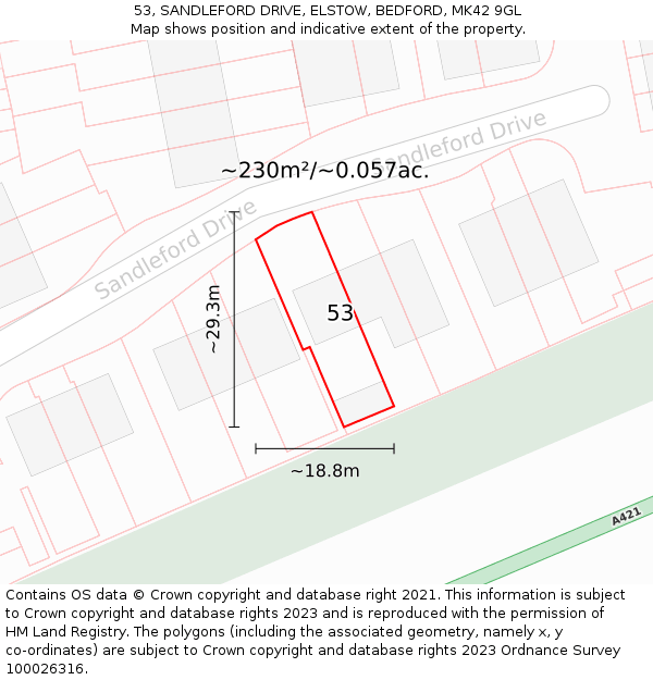 53, SANDLEFORD DRIVE, ELSTOW, BEDFORD, MK42 9GL: Plot and title map