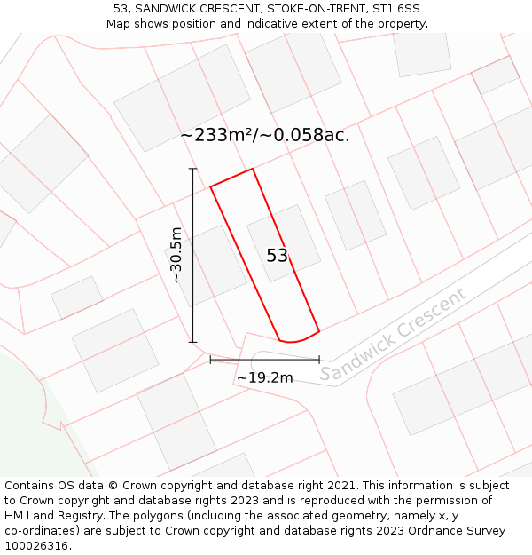 53, SANDWICK CRESCENT, STOKE-ON-TRENT, ST1 6SS: Plot and title map