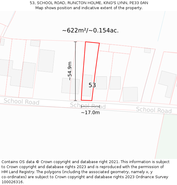 53, SCHOOL ROAD, RUNCTON HOLME, KING'S LYNN, PE33 0AN: Plot and title map