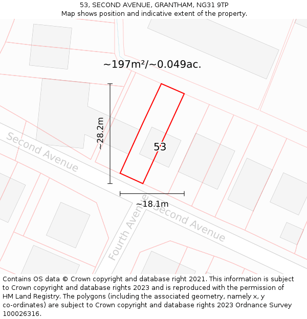 53, SECOND AVENUE, GRANTHAM, NG31 9TP: Plot and title map