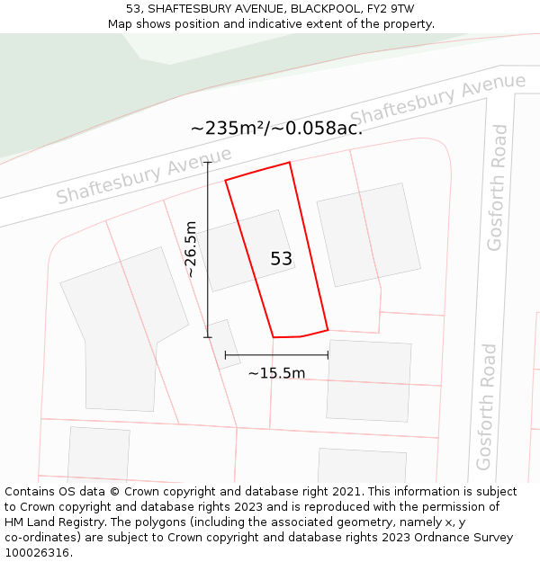 53, SHAFTESBURY AVENUE, BLACKPOOL, FY2 9TW: Plot and title map