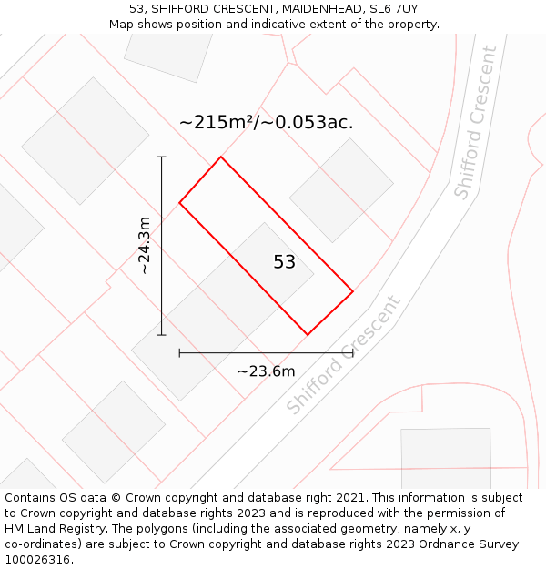 53, SHIFFORD CRESCENT, MAIDENHEAD, SL6 7UY: Plot and title map