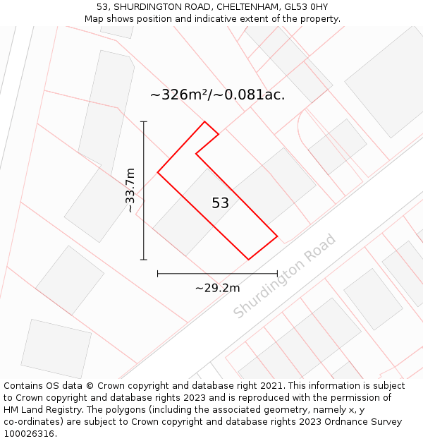 53, SHURDINGTON ROAD, CHELTENHAM, GL53 0HY: Plot and title map