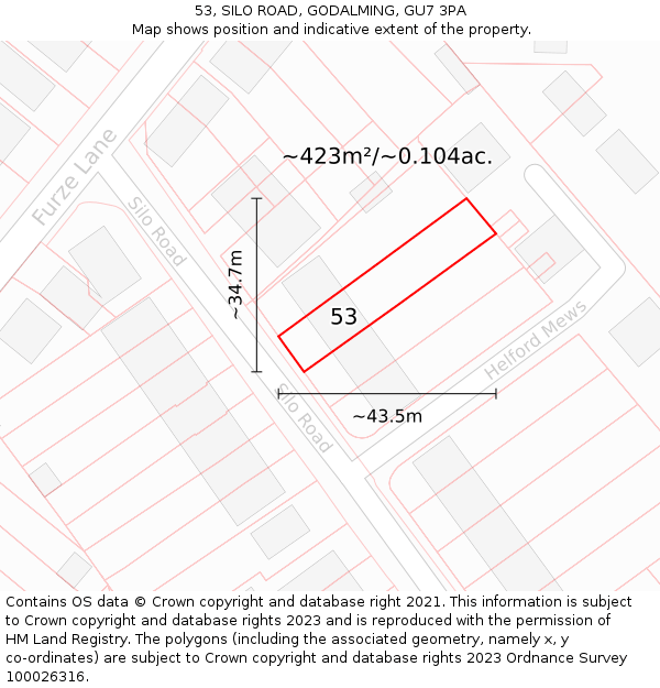 53, SILO ROAD, GODALMING, GU7 3PA: Plot and title map