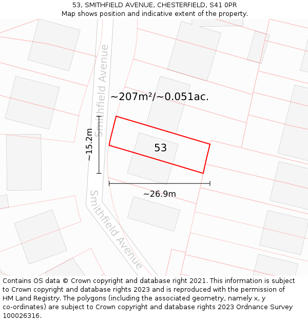 53, SMITHFIELD AVENUE, CHESTERFIELD, S41 0PR: Plot and title map