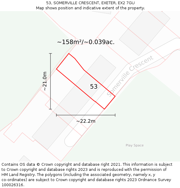 53, SOMERVILLE CRESCENT, EXETER, EX2 7GU: Plot and title map