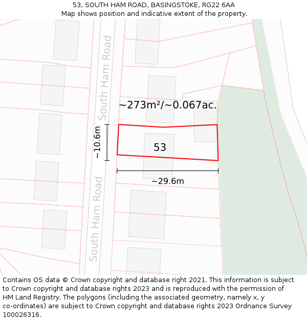 53, SOUTH HAM ROAD, BASINGSTOKE, RG22 6AA: Plot and title map