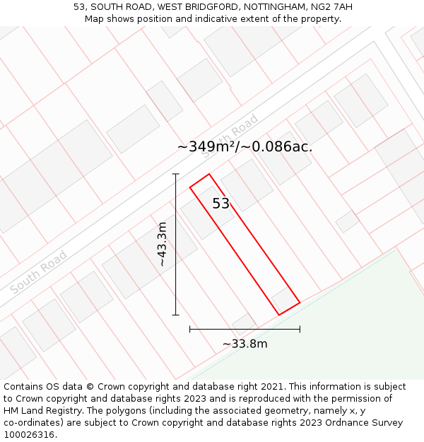 53, SOUTH ROAD, WEST BRIDGFORD, NOTTINGHAM, NG2 7AH: Plot and title map