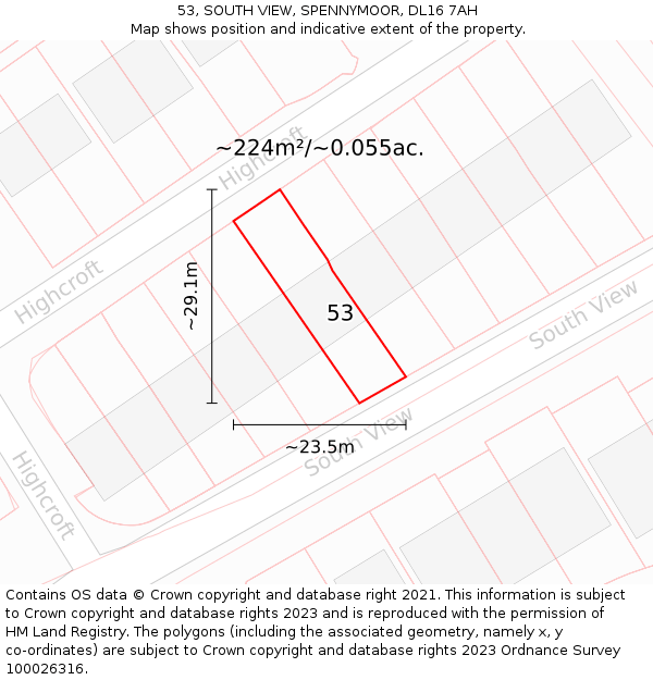 53, SOUTH VIEW, SPENNYMOOR, DL16 7AH: Plot and title map