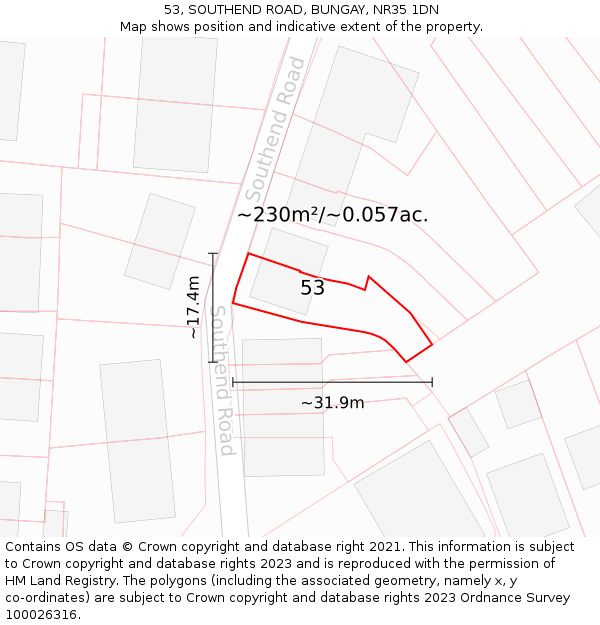 53, SOUTHEND ROAD, BUNGAY, NR35 1DN: Plot and title map