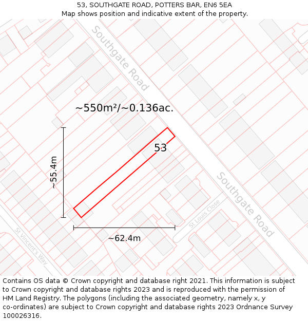 53, SOUTHGATE ROAD, POTTERS BAR, EN6 5EA: Plot and title map