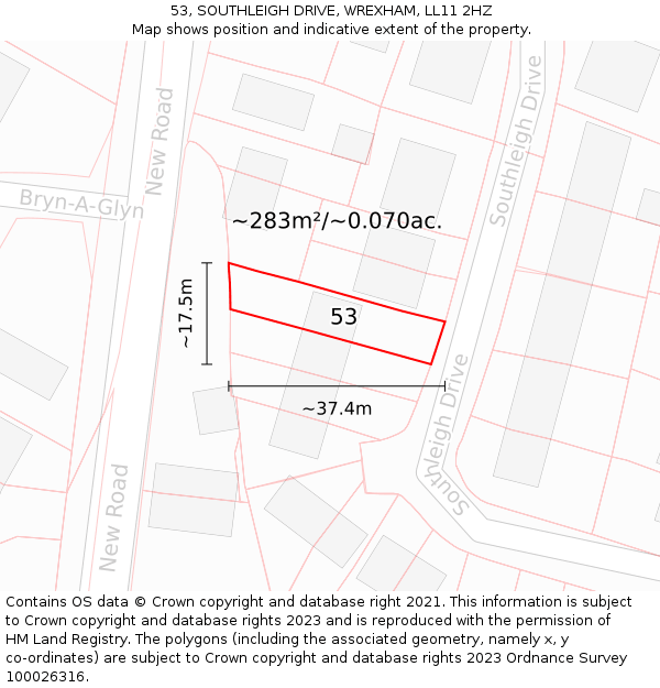 53, SOUTHLEIGH DRIVE, WREXHAM, LL11 2HZ: Plot and title map