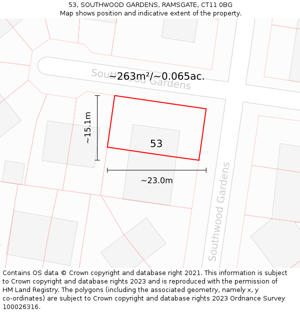 53, SOUTHWOOD GARDENS, RAMSGATE, CT11 0BG: Plot and title map
