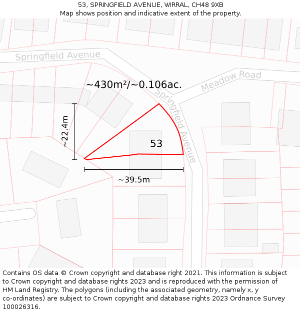 53, SPRINGFIELD AVENUE, WIRRAL, CH48 9XB: Plot and title map