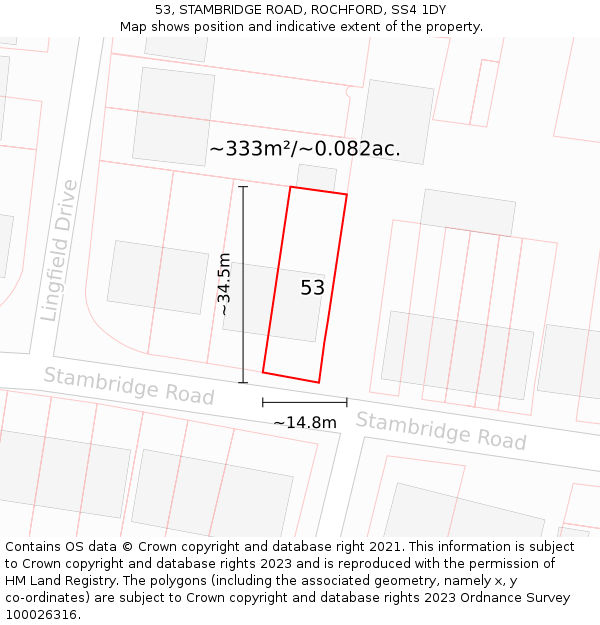 53, STAMBRIDGE ROAD, ROCHFORD, SS4 1DY: Plot and title map