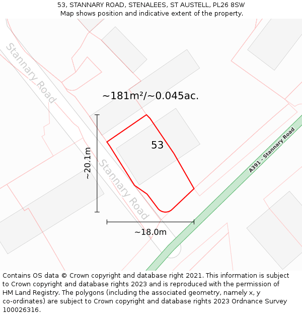 53, STANNARY ROAD, STENALEES, ST AUSTELL, PL26 8SW: Plot and title map