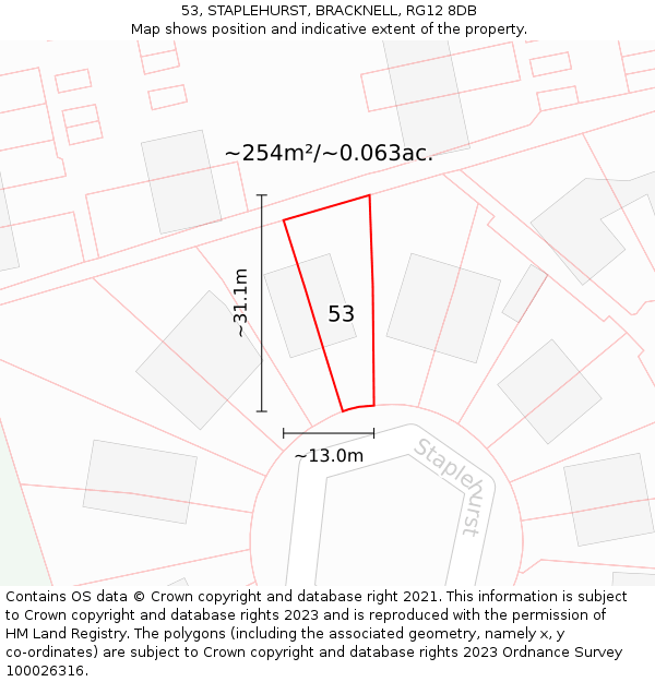 53, STAPLEHURST, BRACKNELL, RG12 8DB: Plot and title map