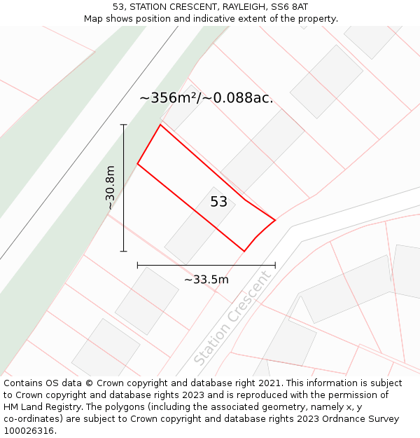 53, STATION CRESCENT, RAYLEIGH, SS6 8AT: Plot and title map