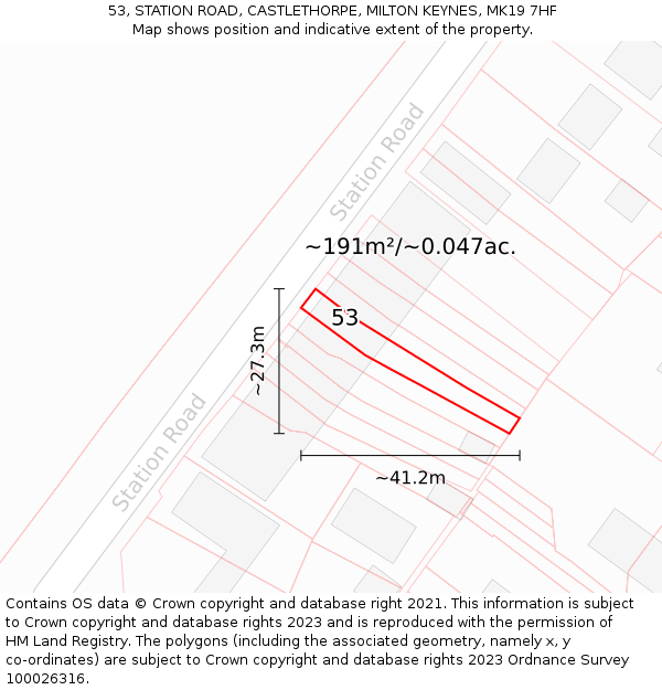 53, STATION ROAD, CASTLETHORPE, MILTON KEYNES, MK19 7HF: Plot and title map