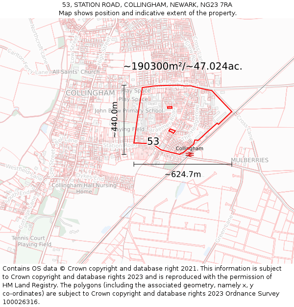 53, STATION ROAD, COLLINGHAM, NEWARK, NG23 7RA: Plot and title map