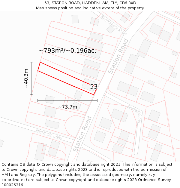 53, STATION ROAD, HADDENHAM, ELY, CB6 3XD: Plot and title map