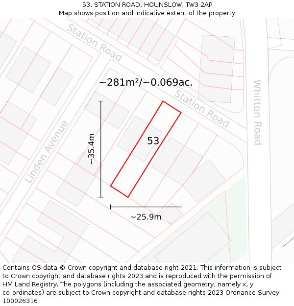 53, STATION ROAD, HOUNSLOW, TW3 2AP: Plot and title map