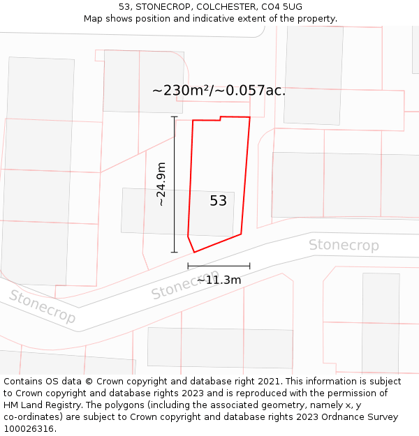 53, STONECROP, COLCHESTER, CO4 5UG: Plot and title map