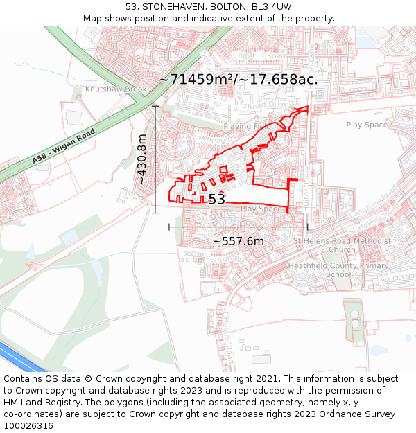 53, STONEHAVEN, BOLTON, BL3 4UW: Plot and title map