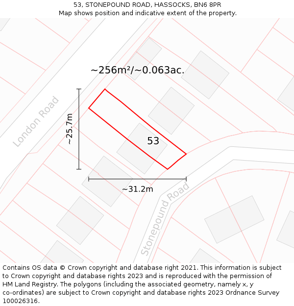 53, STONEPOUND ROAD, HASSOCKS, BN6 8PR: Plot and title map